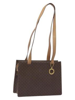 Authentic CELINE Macadam Canvas Shoulder Bag PVC Brown Gold